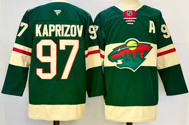Men%27s Minnesota Wild #97 Kirill Kaprizov Green 2024-25 With Patch Home Stitched Hockey Jersey